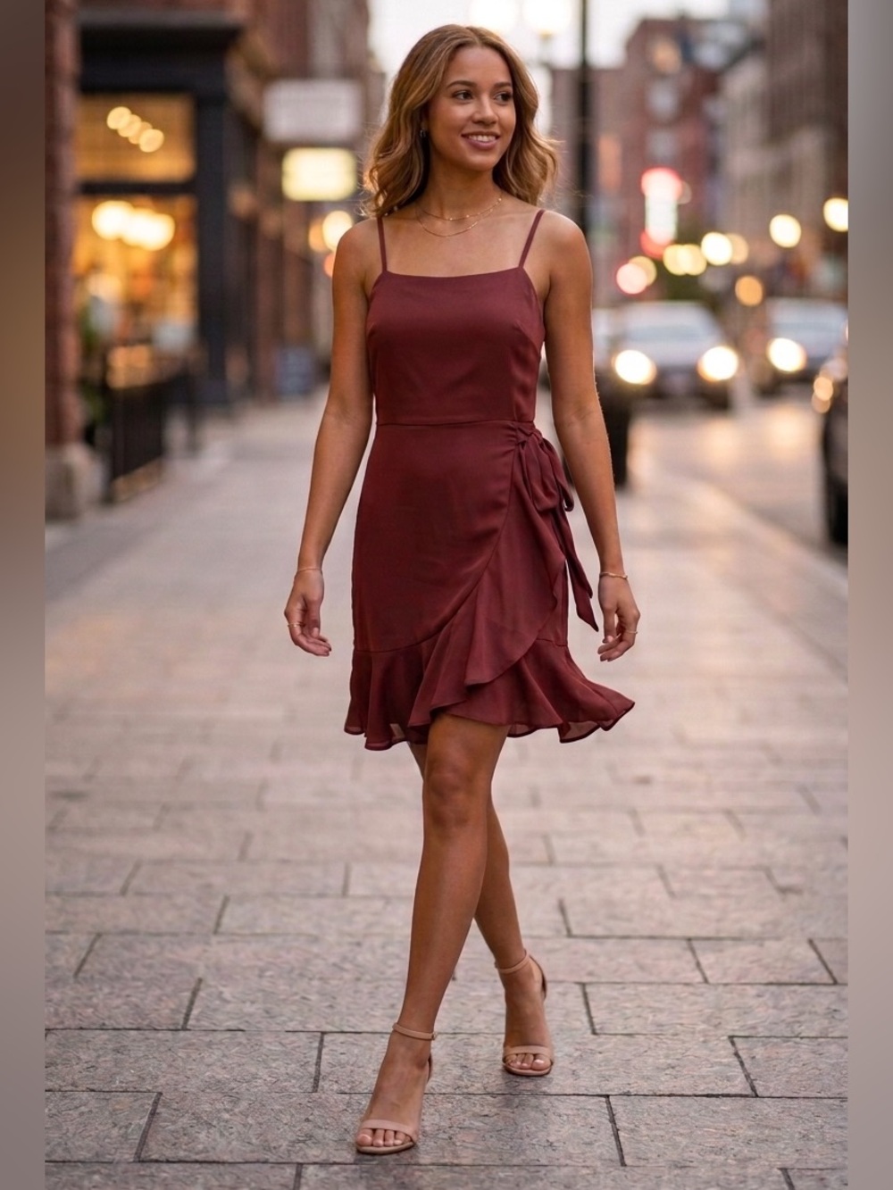 🌷 Express Burgundy Ruffle Mini Dress #29